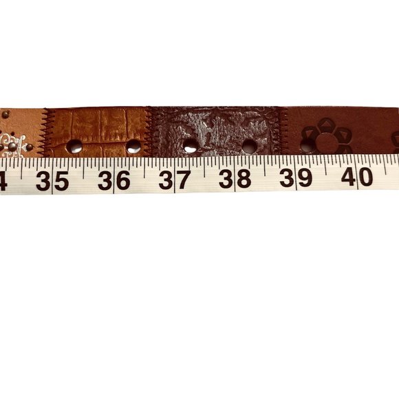 Fossil Western Brown Leather Mixed Media Studded Unisex Belt Size Large main image 7